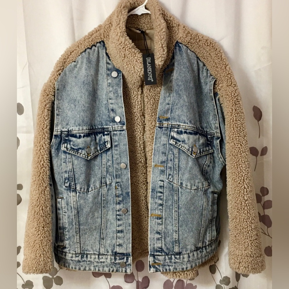 Anthropologie BLANKNYC Fuzzy Wuzzy Denim Sherpa Jacket Womens Size M NWT - Picture 7 of 8